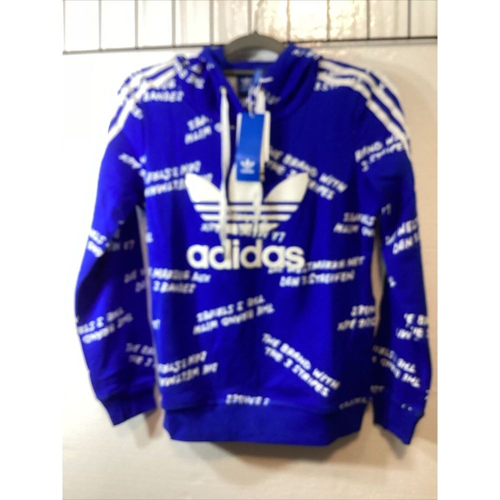 Adidas Top Hoodie  Sweatshirt Boys Blue  Pullover‎ Sz Medium SKU # 58880